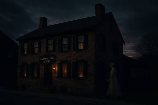 A spooky picture of the Spangler Farm at night