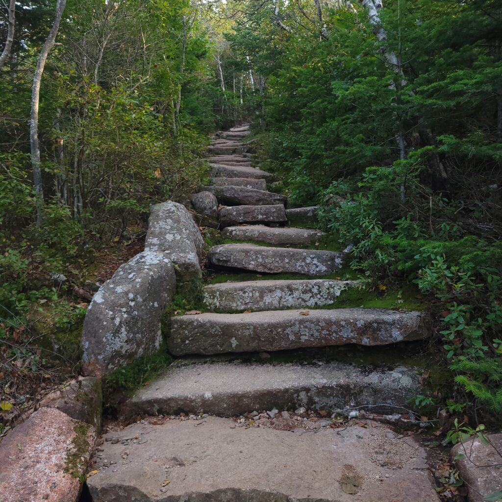 Steps up to Cadillac Mountain on the trail