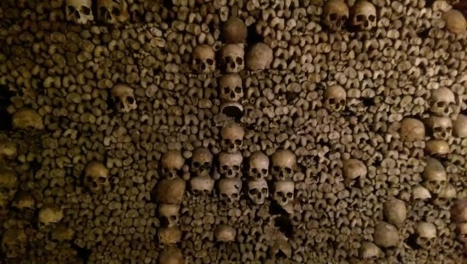 Patterns of skulls in the walls of the Catacombs.